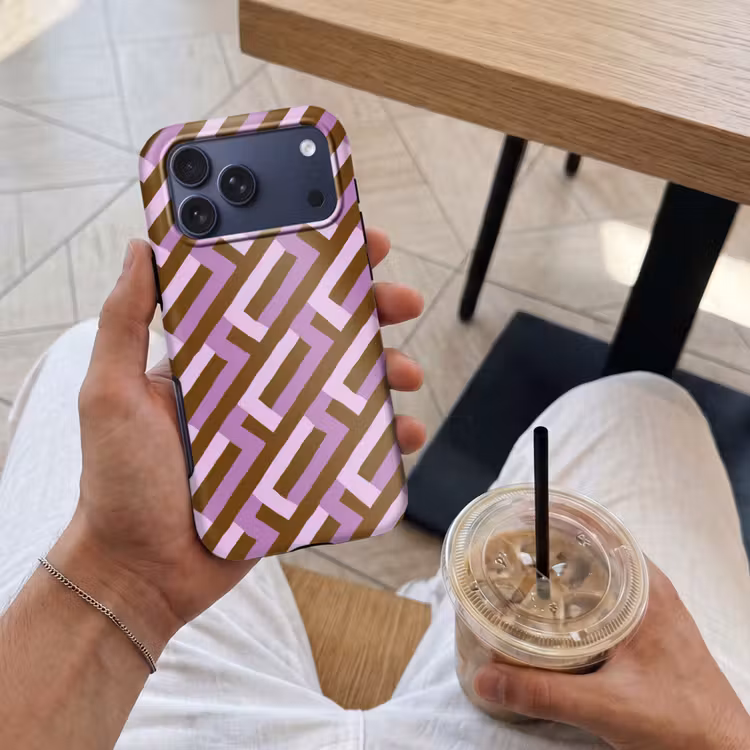 Telefoonhoesje Toughcase - Bruin - Roze - Geometrisch - Meander - Patroon — 4