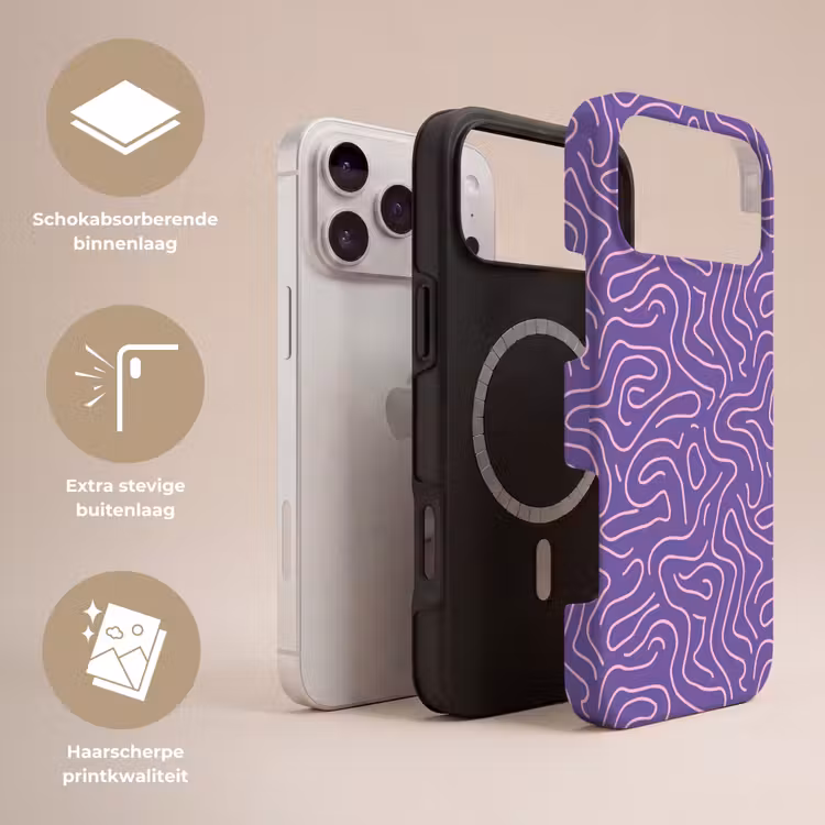 Telefoonhoesje Toughcase - Paars - Roze - Abstract - Lijnen - Doolhof - Patroon — 3