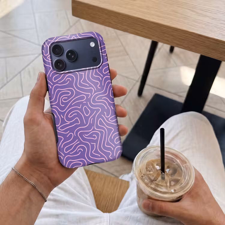 Telefoonhoesje Toughcase - Paars - Roze - Abstract - Lijnen - Doolhof - Patroon — 4