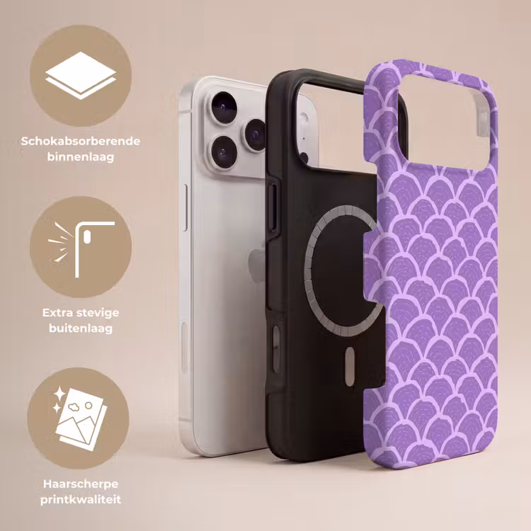 Telefoonhoesje Toughcase - Paars - Schubber - Schelpen - Handgetekend - Patroon — 3