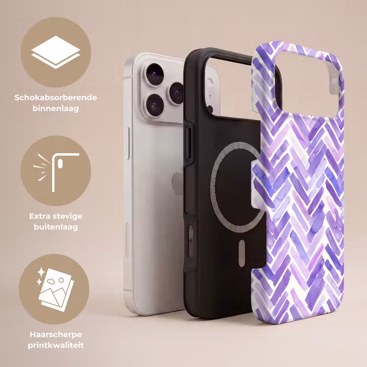 Telefoonhoesje Toughcase - Paars - Visgraat - Aquarel - Penseelstreken - Patroon — 3