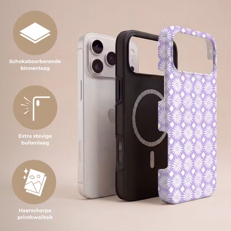 Telefoonhoesje Toughcase - Lila - Botanisch - Bloemen - Margrieten - Patroon — 3