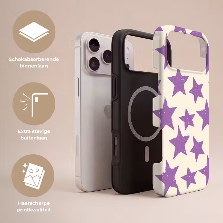 Telefoonhoesje Toughcase - Paars - Geometrisch - Sterren - Stempel - Patroon — 3