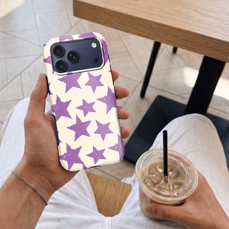 Telefoonhoesje Toughcase - Paars - Geometrisch - Sterren - Stempel - Patroon — 4