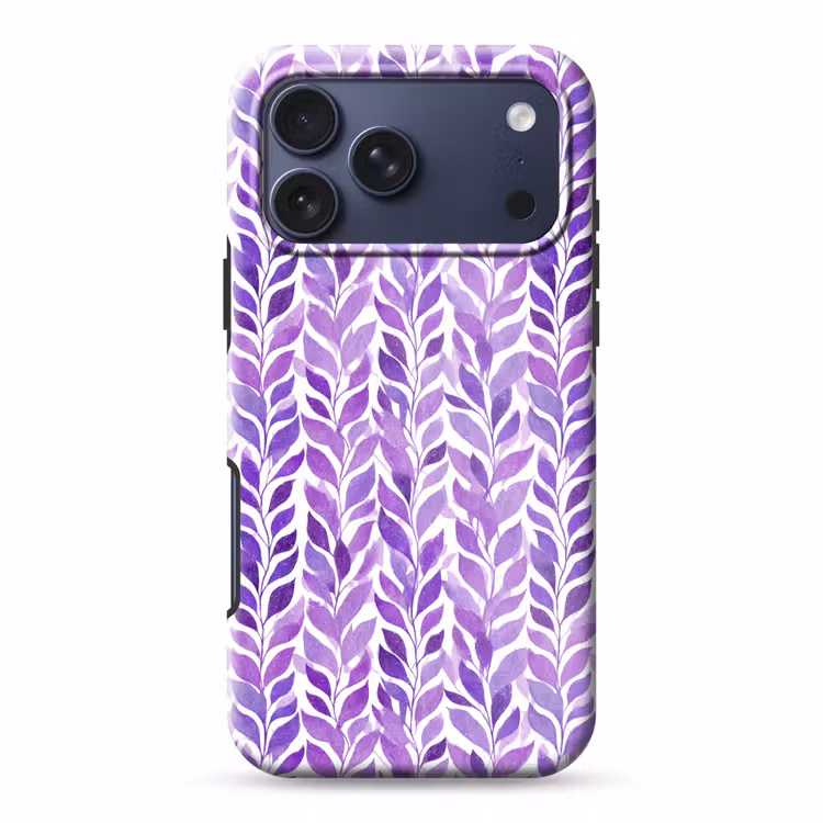 Telefoonhoesje Toughcase - Paars - Botanisch - Bladeren - Aquarel - Takken - Patroon — 1