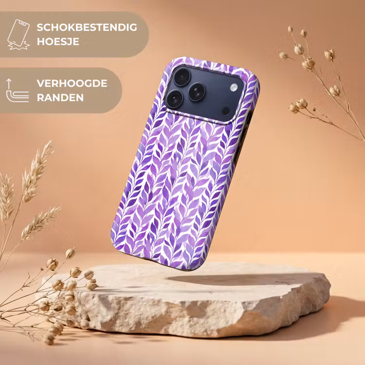 Telefoonhoesje Toughcase - Paars - Botanisch - Bladeren - Aquarel - Takken - Patroon — 5