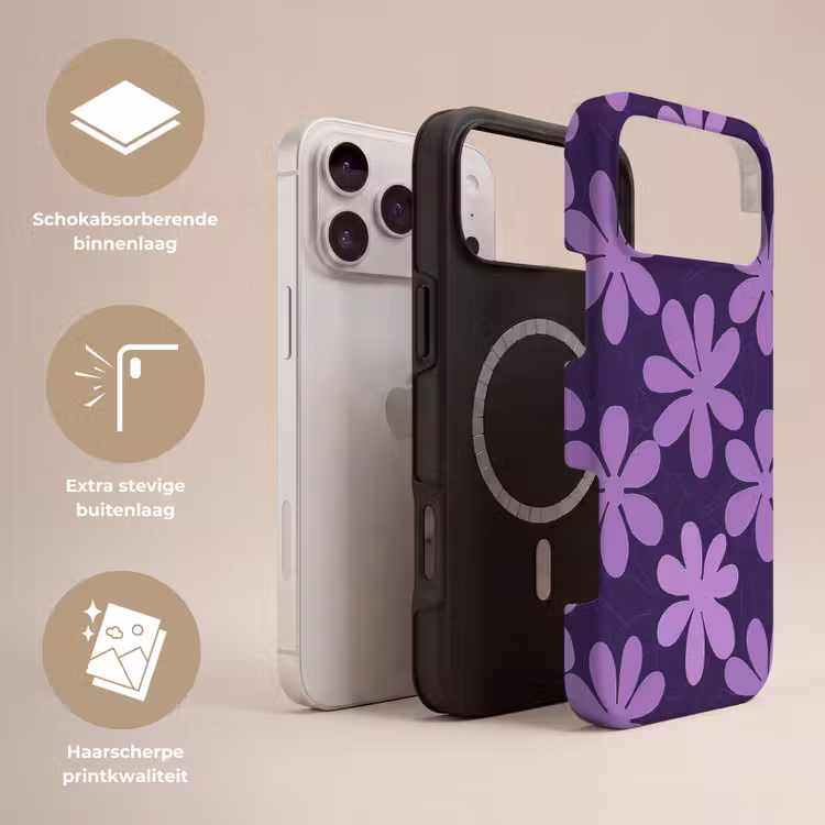 Telefoonhoesje Toughcase - Paars - Botanisch - Bloemen - Retro - Patroon — 3