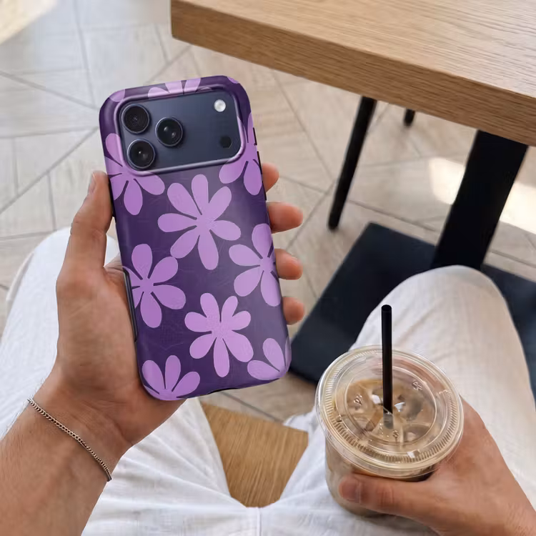 Telefoonhoesje Toughcase - Paars - Botanisch - Bloemen - Retro - Patroon — 4