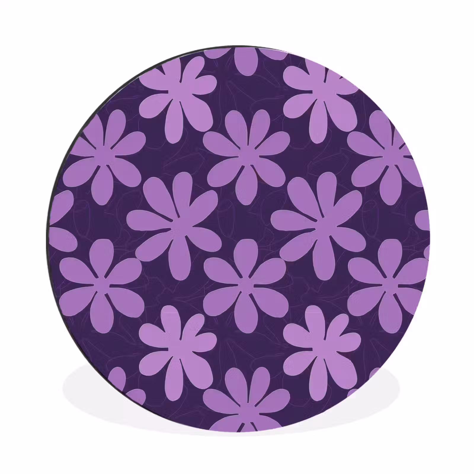 Wandcirkel - Aluminium - Paars - Botanisch - Bloemen - Retro - Patroon — 1