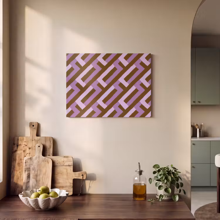 Akoestisch schilderij - Bruin - Roze - Geometrisch - Meander - Patroon — 4