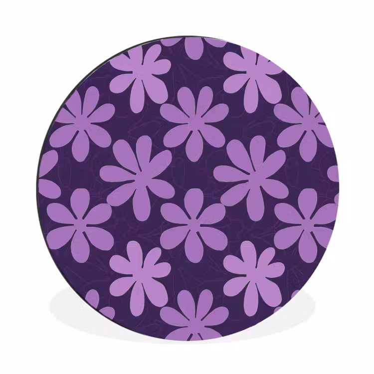 Wandcirkel - Aluminium - Paars - Botanisch - Bloemen - Retro - Patroon — 1