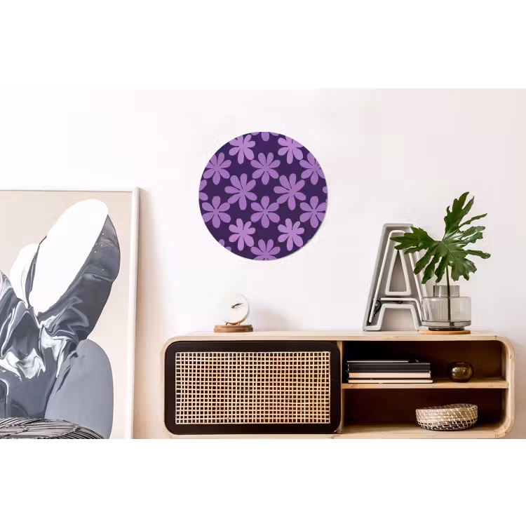 Wandcirkel - Aluminium - Paars - Botanisch - Bloemen - Retro - Patroon — 3