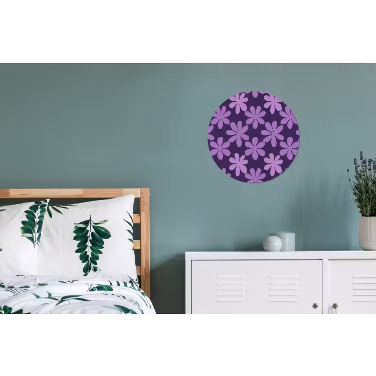 Wandcirkel - Aluminium - Paars - Botanisch - Bloemen - Retro - Patroon — 4