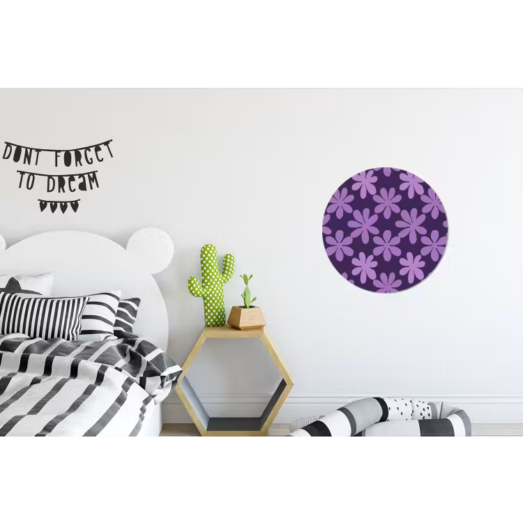 Wandcirkel - Aluminium - Paars - Botanisch - Bloemen - Retro - Patroon — 5