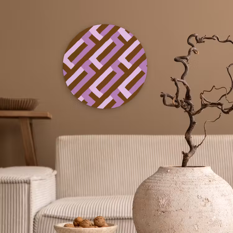 Wandcirkel - Glas - Bruin - Roze - Geometrisch - Meander - Patroon — 2