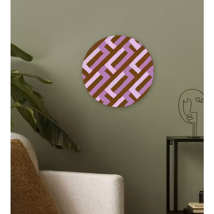 Wandcirkel - Glas - Bruin - Roze - Geometrisch - Meander - Patroon — 3