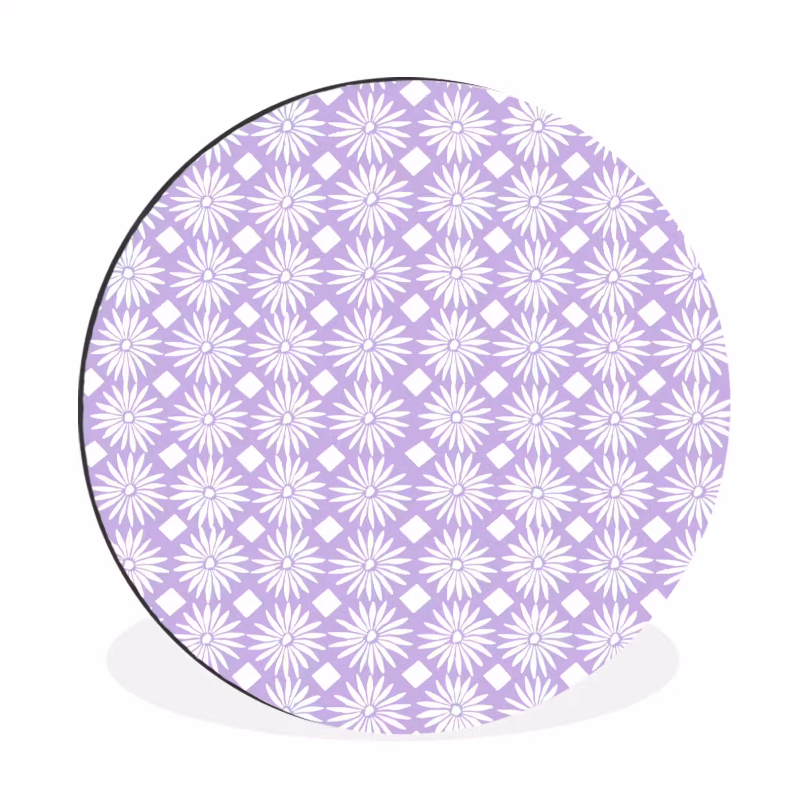 Wandcirkel - Aluminium - Lila - Botanisch - Bloemen - Margrieten - Patroon — 1