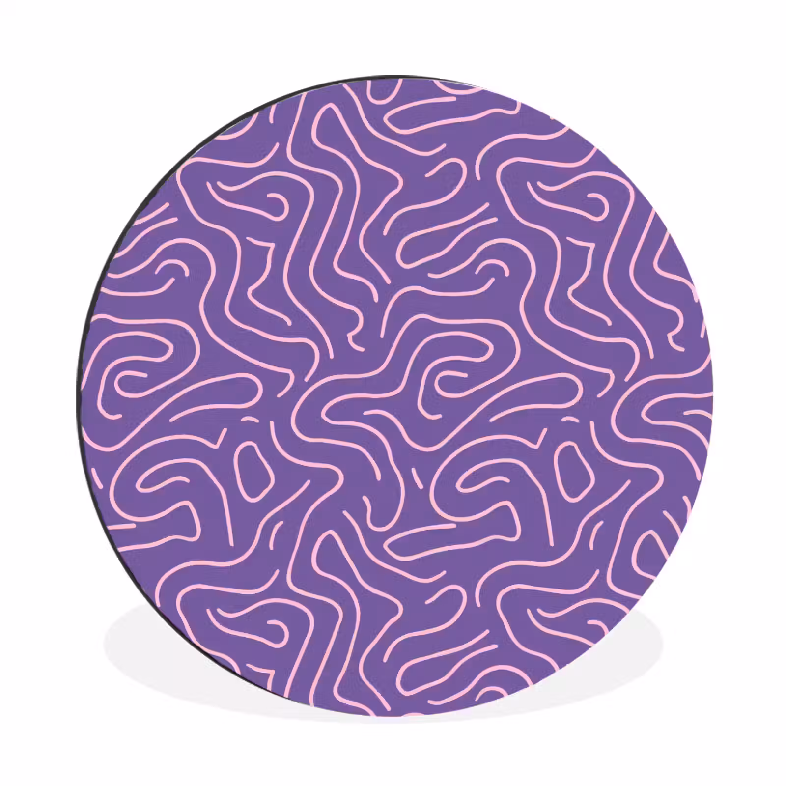 Wandcirkel - Aluminium - Paars - Roze - Abstract - Lijnen - Doolhof - Patroon — 1
