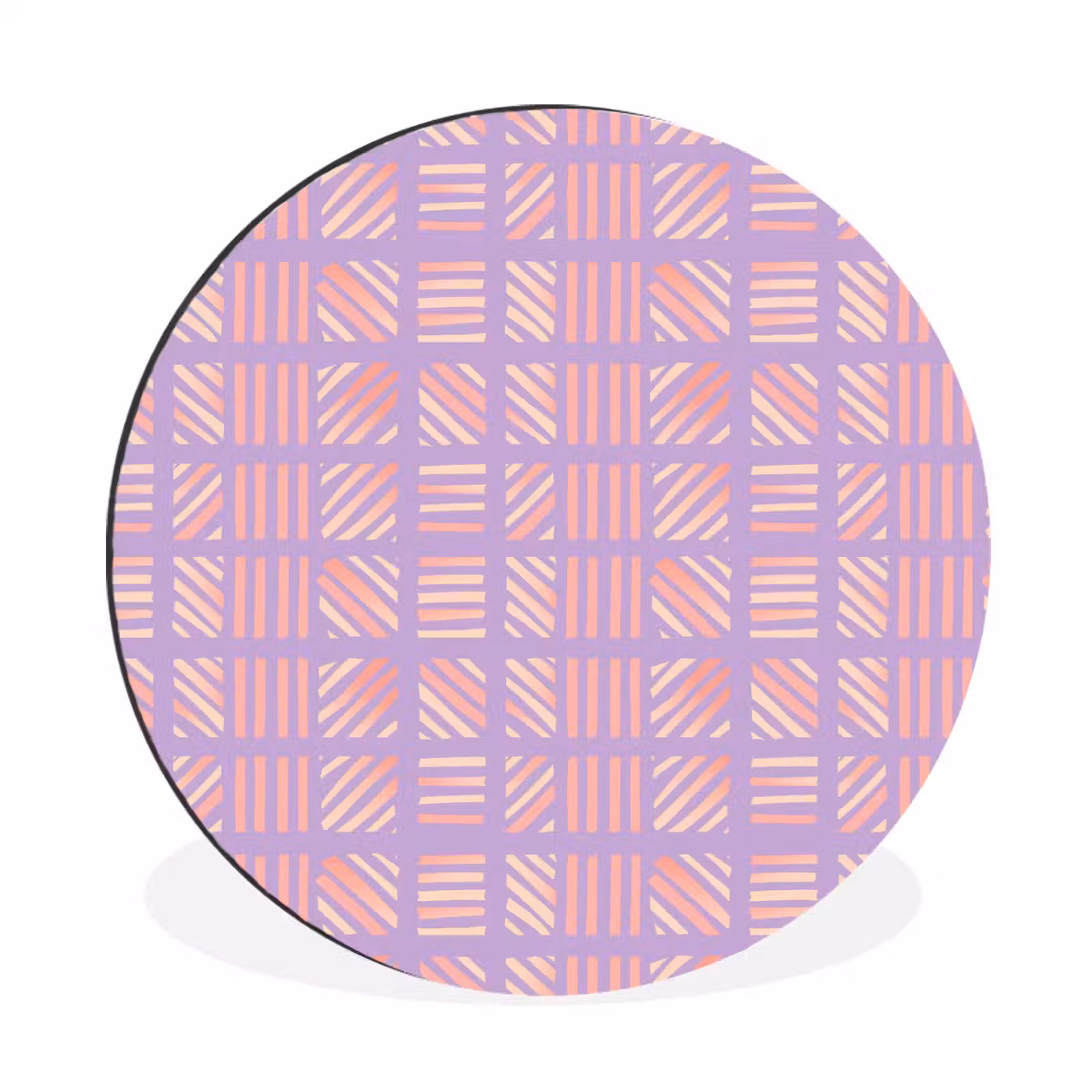 Wandcirkel - Aluminium - Paars - Roze - Geometrisch - Strepen - Blokken - Patroon — 1
