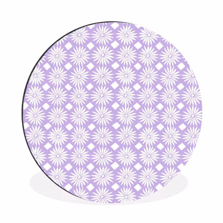 Wandcirkel - Aluminium - Lila - Botanisch - Bloemen - Margrieten - Patroon — 1
