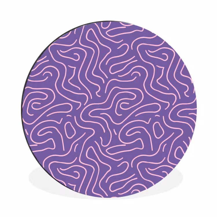 Wandcirkel - Aluminium - Paars - Roze - Abstract - Lijnen - Doolhof - Patroon — 1