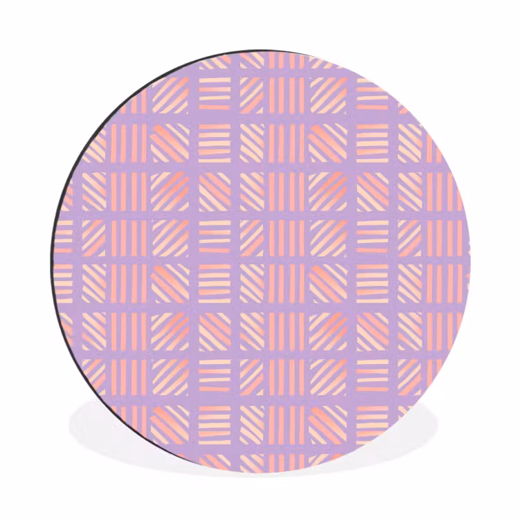 Wandcirkel - Aluminium - Paars - Roze - Geometrisch - Strepen - Blokken - Patroon — 1