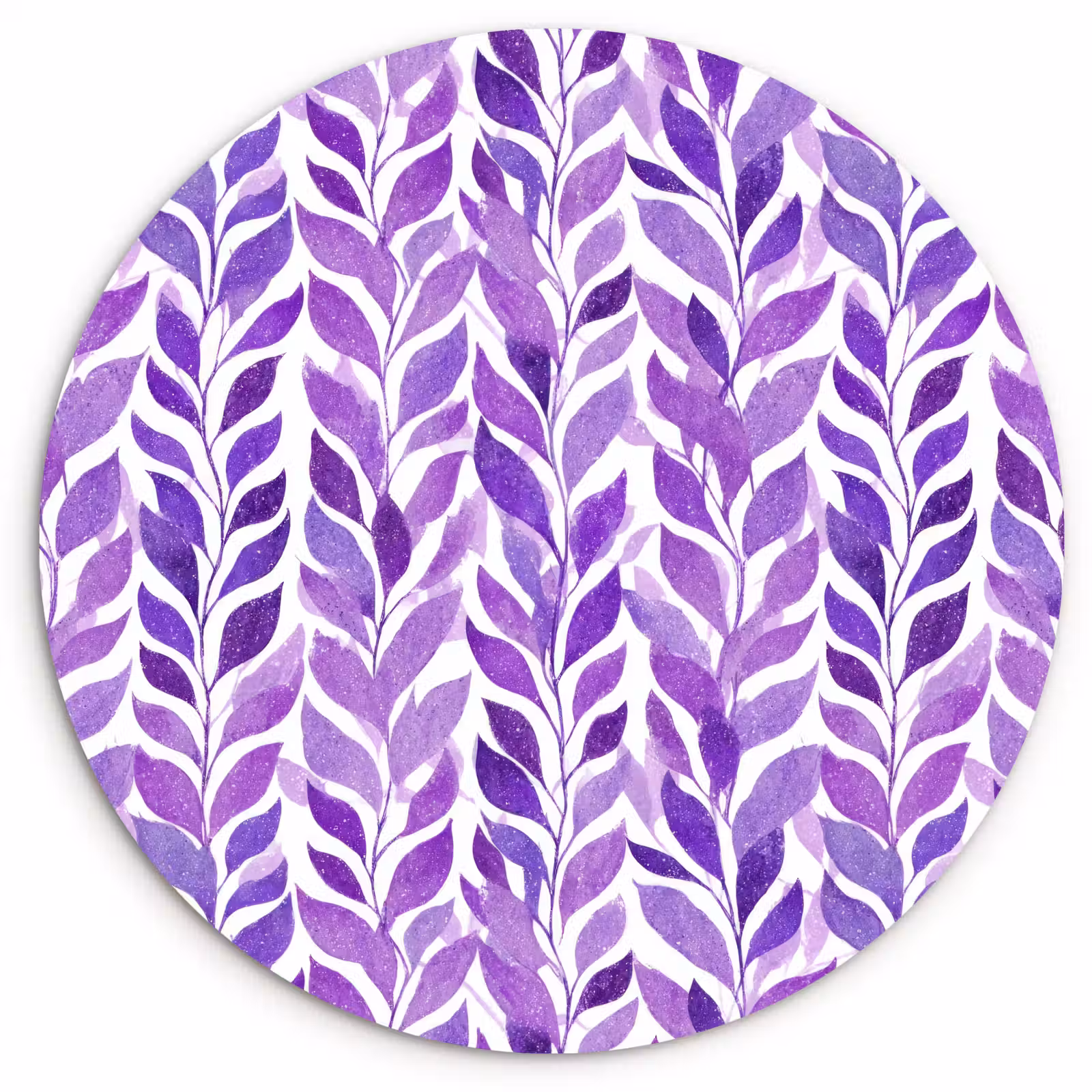 Wandcirkel - Glas - Paars - Botanisch - Bladeren - Aquarel - Takken - Patroon — 1