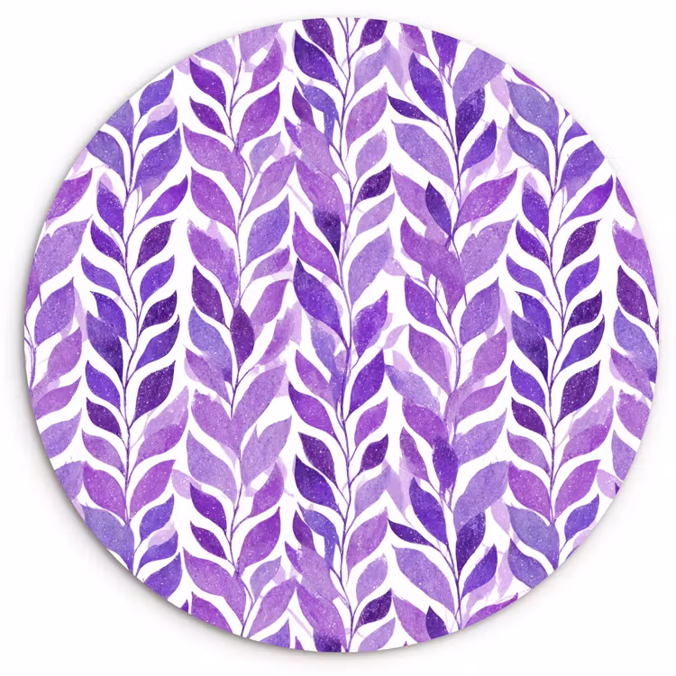 Wandcirkel - Glas - Paars - Botanisch - Bladeren - Aquarel - Takken - Patroon — 1