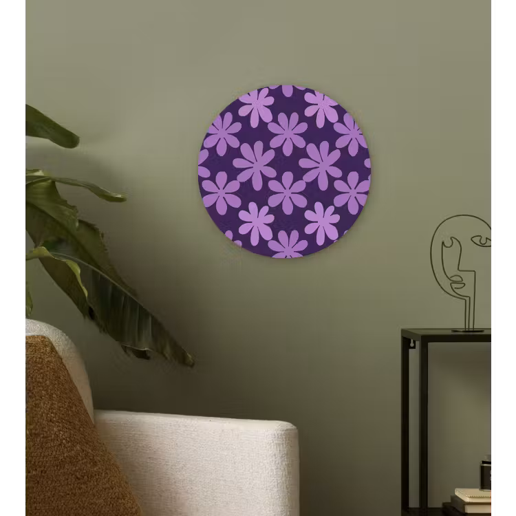 Wandcirkel - Glas - Paars - Botanisch - Bloemen - Retro - Patroon — 3