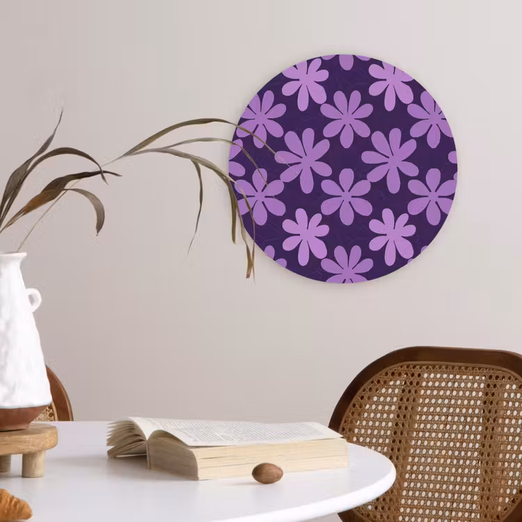 Wandcirkel - Glas - Paars - Botanisch - Bloemen - Retro - Patroon — 4