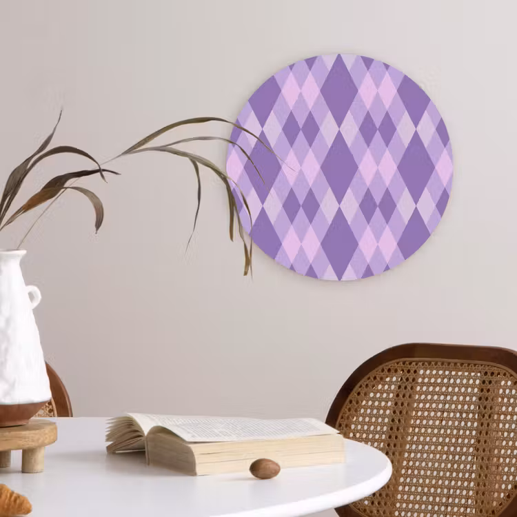 Wandcirkel - Glas - Paars - Geometrisch - Ruiten - Argyle - Patroon — 4