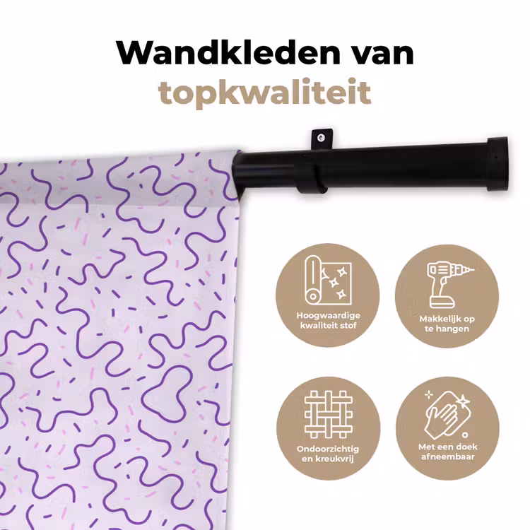 Wandkleed - Paars - Abstract - Memphis - Retro - Spikkels - Patroon — 3