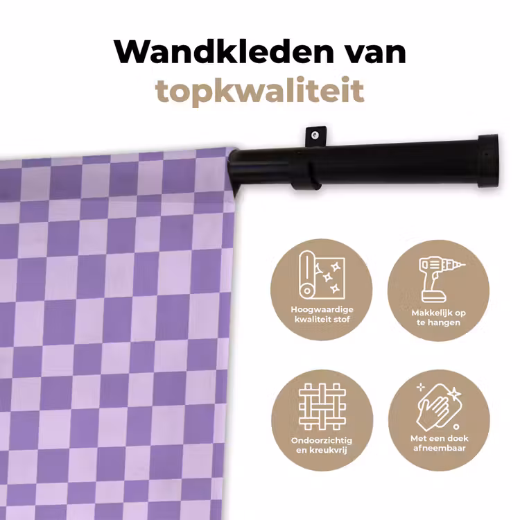 Wandkleed - Paars - Geometrisch - Dambord - Blokken - Patroon — 3