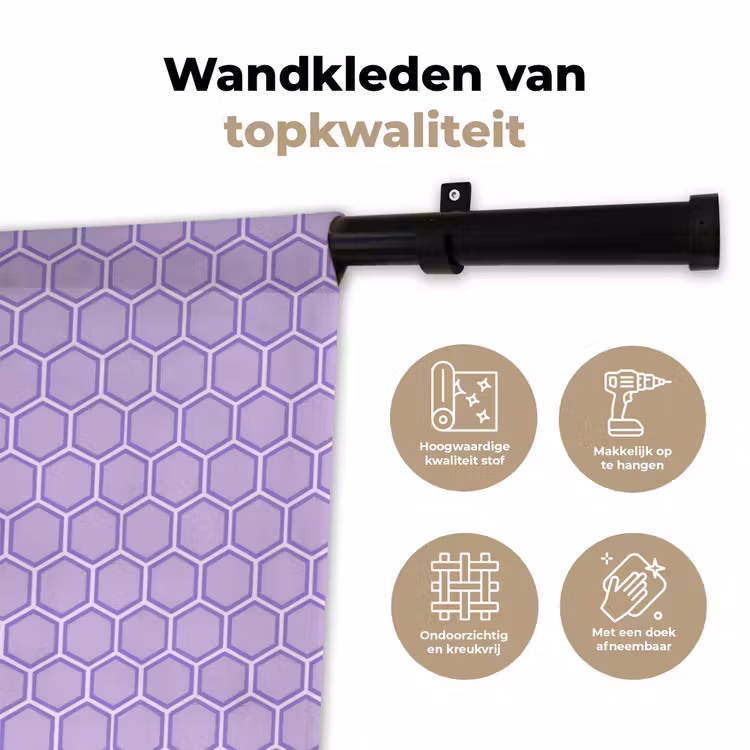 Wandkleed - Paars - Geometrisch - Honeycomb - Bijenraat - Patroon — 3