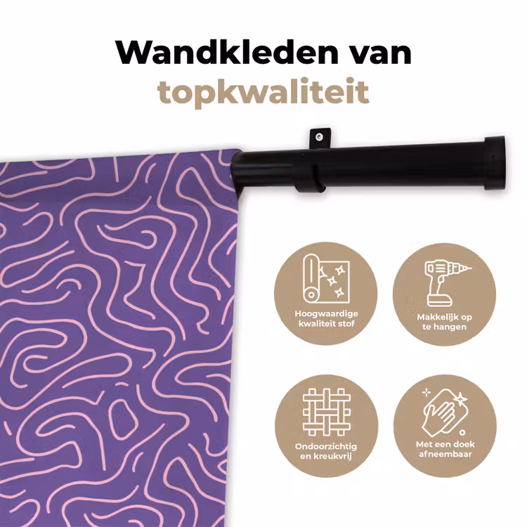 Wandkleed - Paars - Roze - Abstract - Lijnen - Doolhof - Patroon — 3