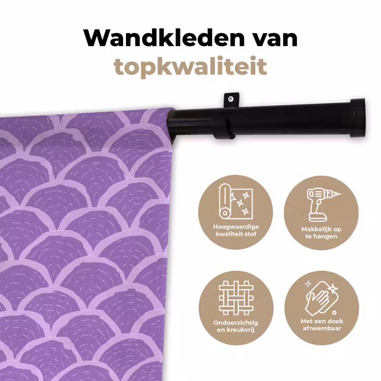 Wandkleed - Paars - Schubber - Schelpen - Handgetekend - Patroon — 3