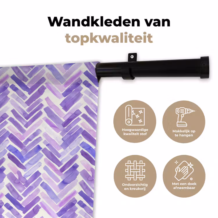 Wandkleed - Paars - Visgraat - Aquarel - Penseelstreken - Patroon — 3