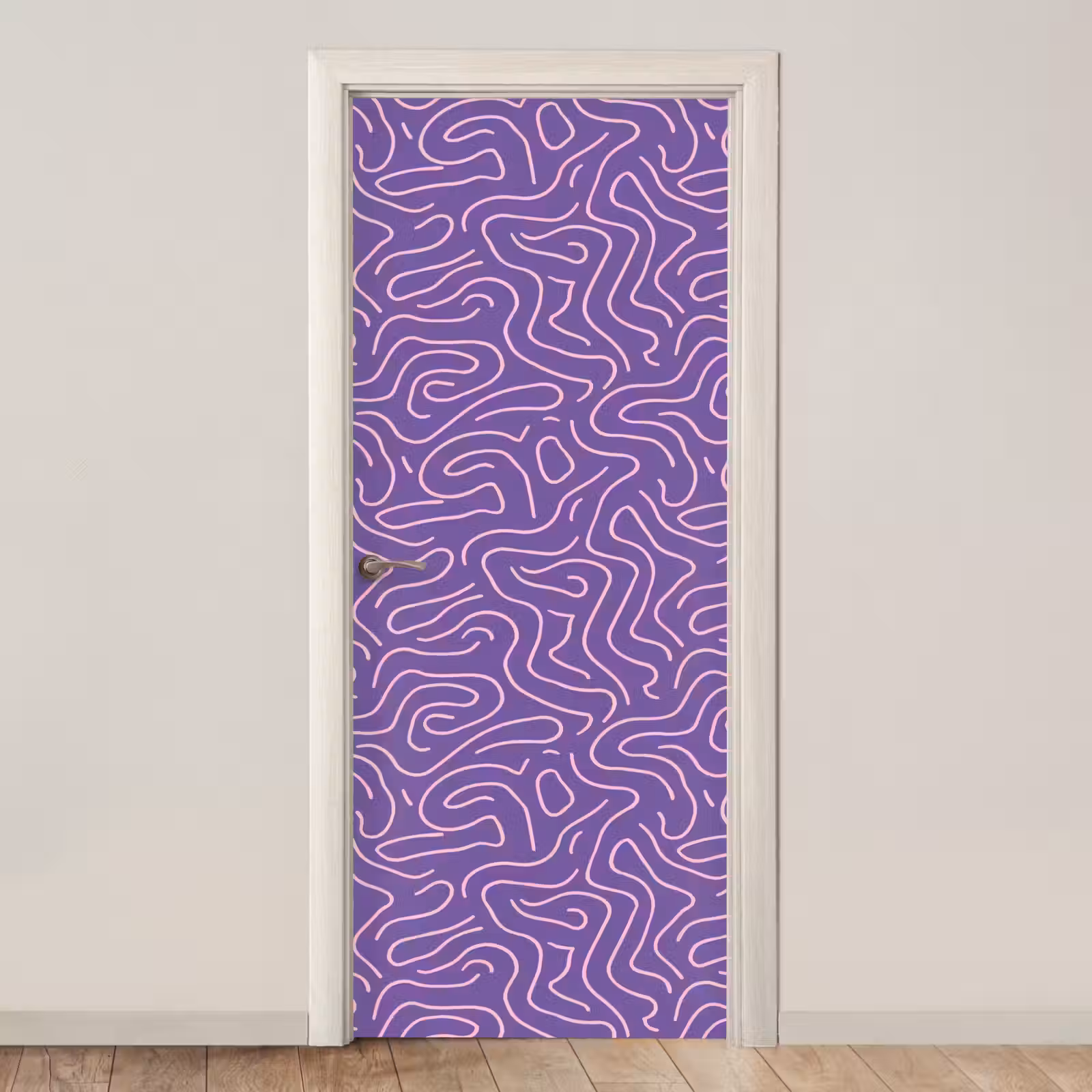 Deursticker - Paars - Roze - Abstract - Lijnen - Doolhof - Patroon — 1