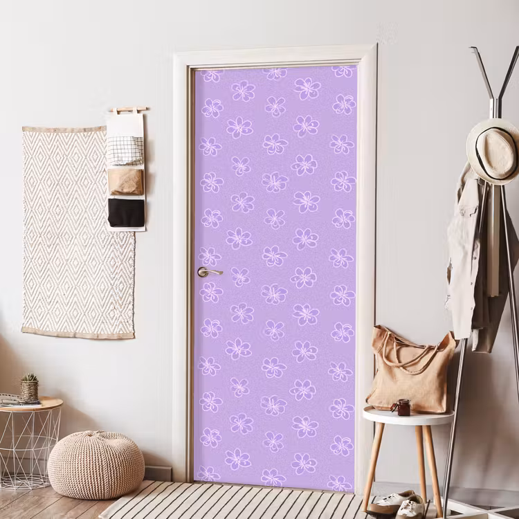 Deursticker - Lila - Botanisch - Bloemen - Handgetekend - Patroon — 8