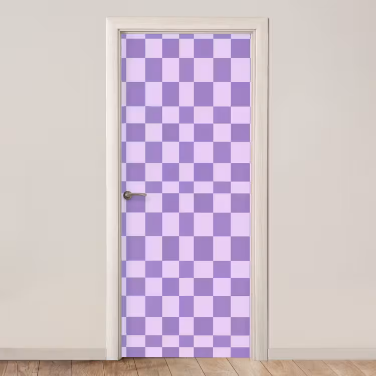 Deursticker - Paars - Geometrisch - Dambord - Blokken - Patroon — 1