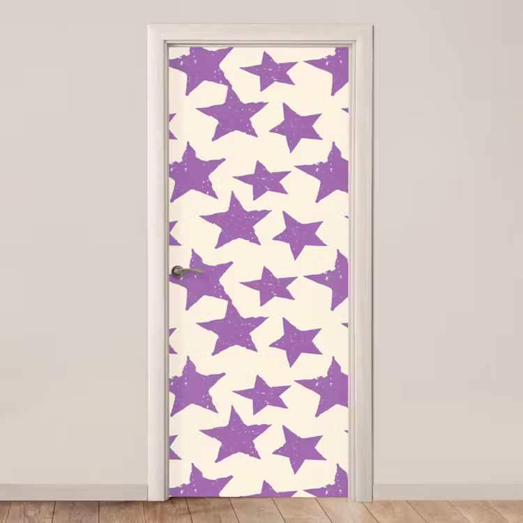 Deursticker - Paars - Geometrisch - Sterren - Stempel - Patroon — 1