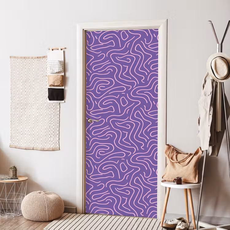 Deursticker - Paars - Roze - Abstract - Lijnen - Doolhof - Patroon — 8