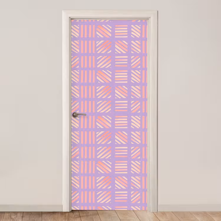Deursticker - Paars - Roze - Geometrisch - Strepen - Blokken - Patroon — 1