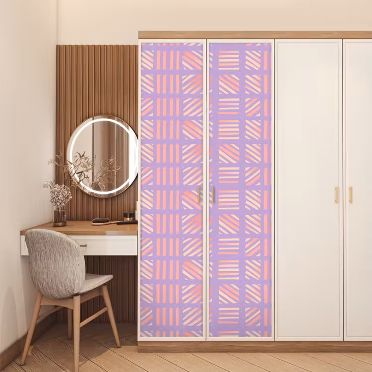 Deursticker - Paars - Roze - Geometrisch - Strepen - Blokken - Patroon — 5