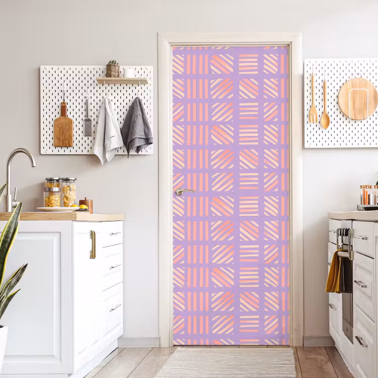 Deursticker - Paars - Roze - Geometrisch - Strepen - Blokken - Patroon — 7