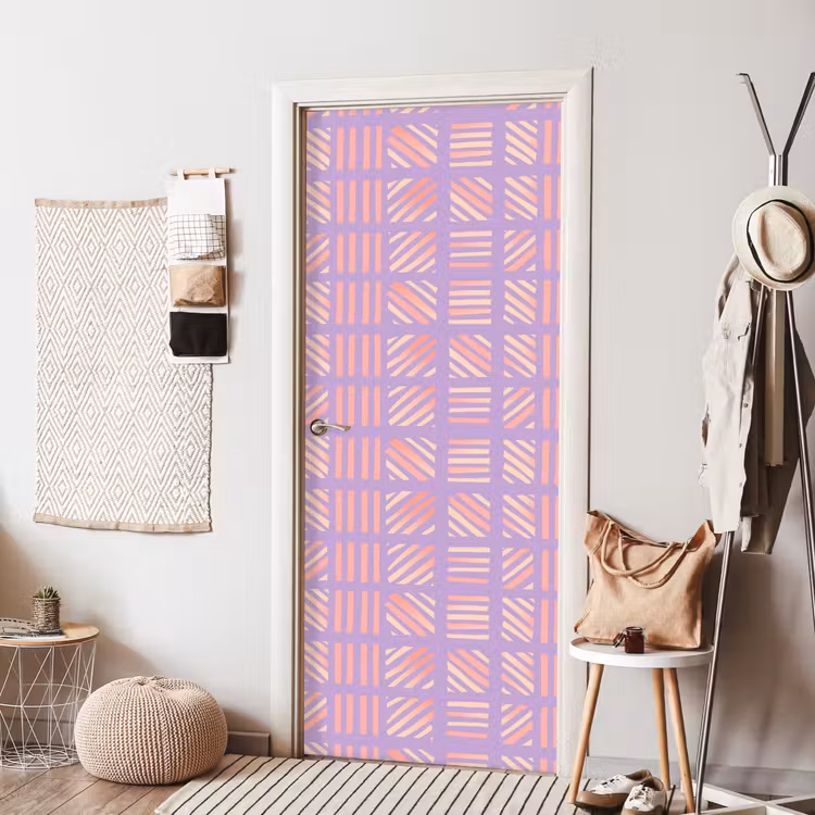 Deursticker - Paars - Roze - Geometrisch - Strepen - Blokken - Patroon — 8