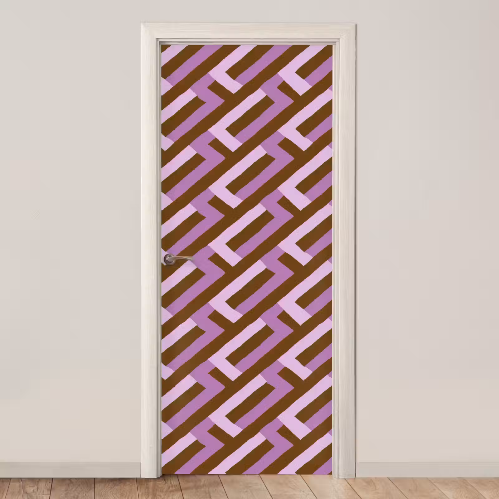 Deursticker - Bruin - Roze - Geometrisch - Meander - Patroon — 1