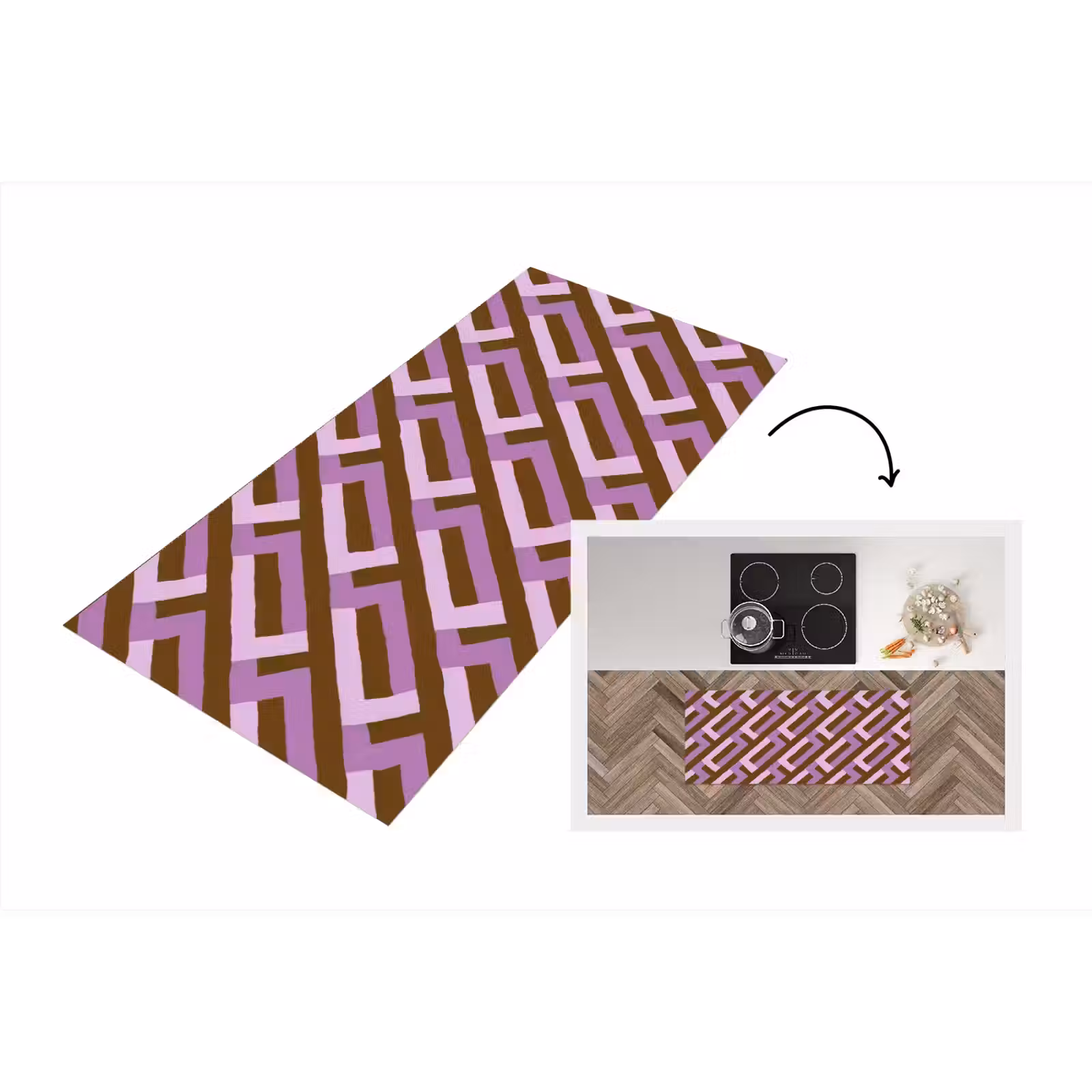 Keukenloper - Bruin - Roze - Geometrisch - Meander - Patroon — 1