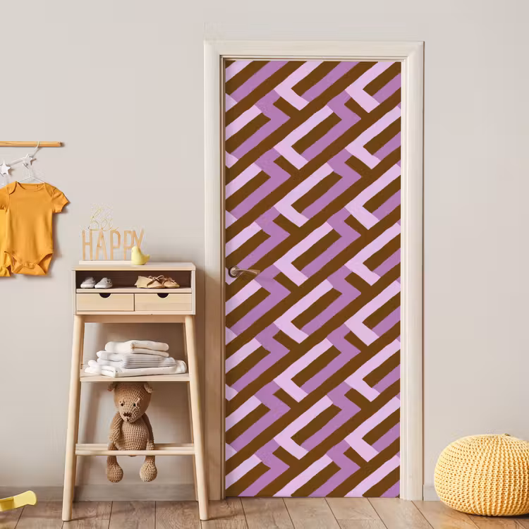 Deursticker - Bruin - Roze - Geometrisch - Meander - Patroon — 6