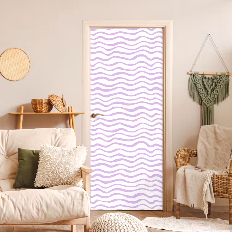 Deursticker - Lila - Geometrisch - Golfjes - Lijnen - Patroon — 4